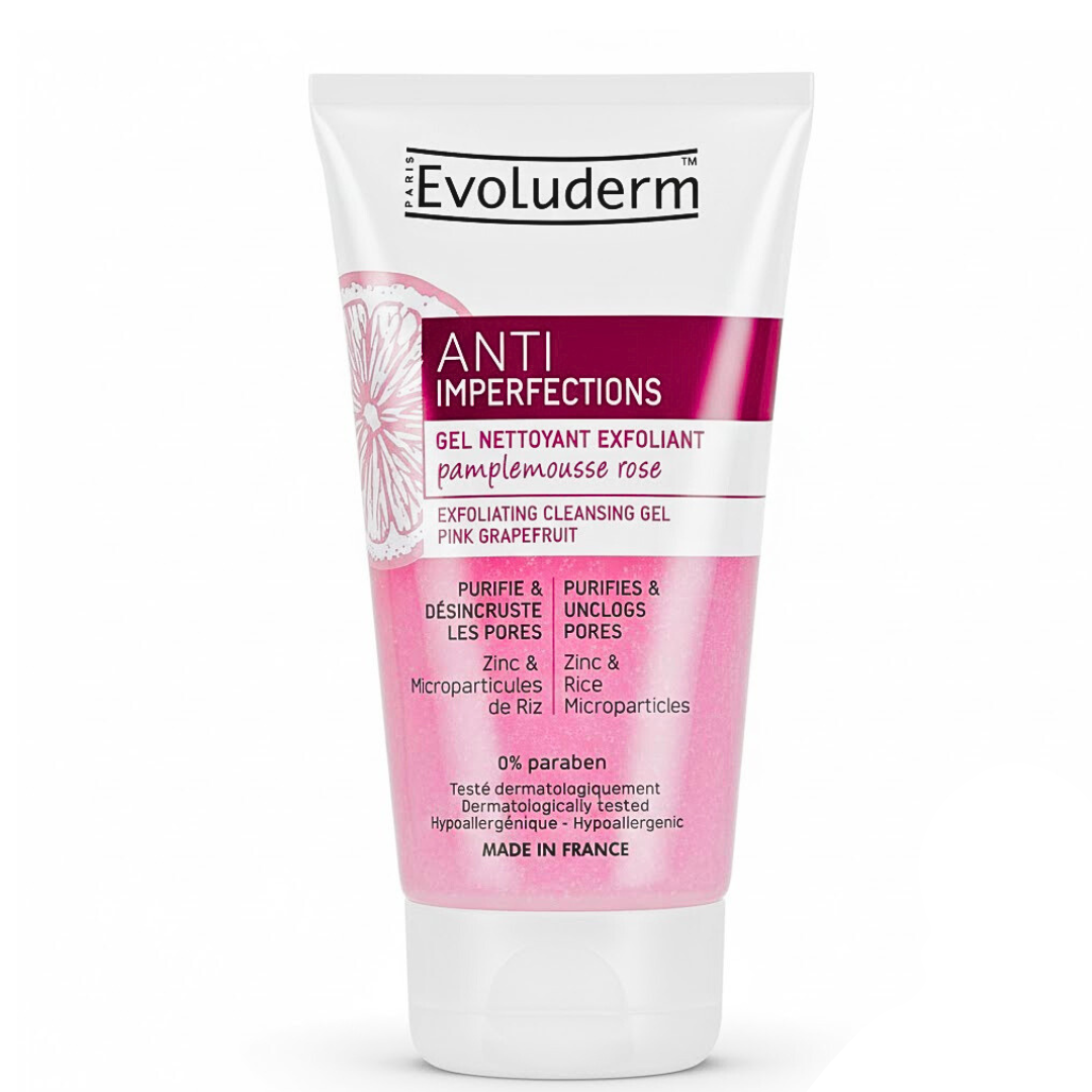 Evoluderm-Gel-Nettoyant-Exfoliant-Anti-Imperfection-150ml-1.png Evoluderm Gel Nettoyant Exfoliant Anti-Imperfection 150ml – Image 1