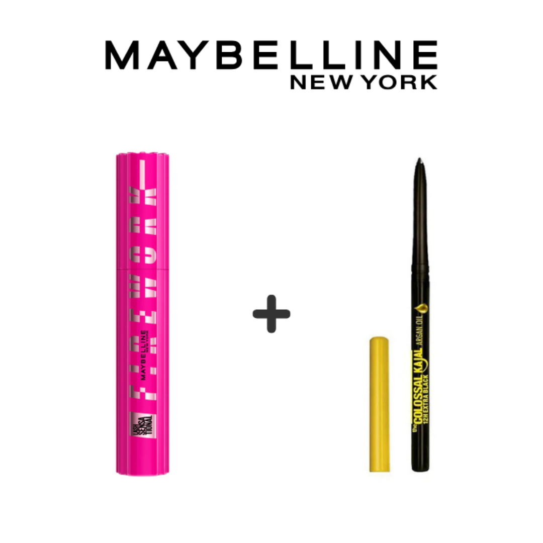 Maybelline-Mascara-Fire-Works-Noir-10mlCrayon-Kajal-Argan-Oil-Pack-1.png Maybelline Mascara Fire Works Noir 10ml + Crayon Kajal Argan Oil Pack – Image 1