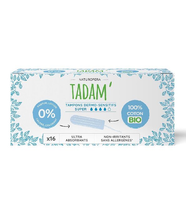 Tadam-Tampons-coton-bio-super-16un-1.jpg Tadam Tampons Coton Bio Super 16 Unités – Image 1