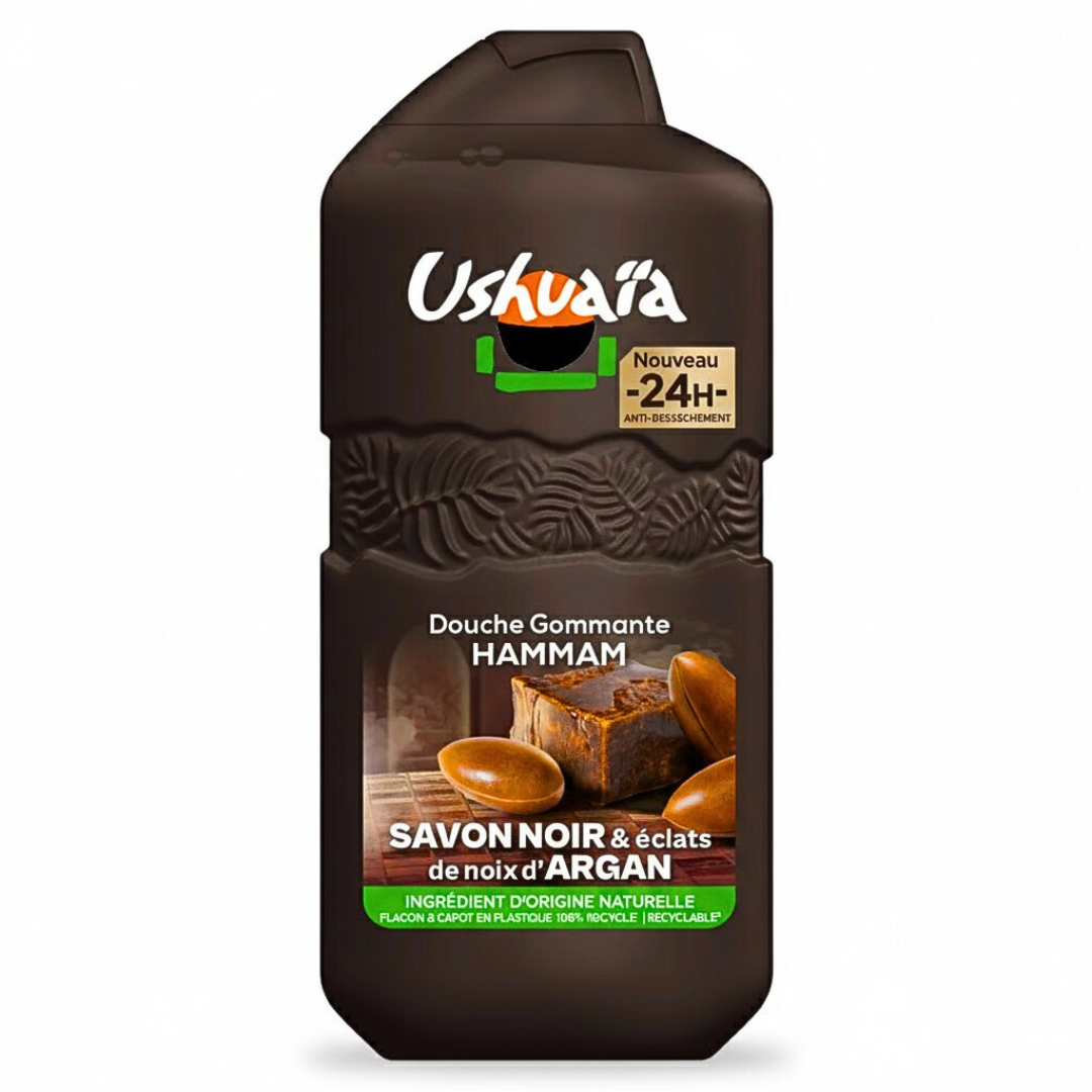 USH-Douche-Gommante-Hammam-Savon-Noir-280ml-1.png Ushuaia Douche Gommante Hammam Savon Noir 280ml – Image 1