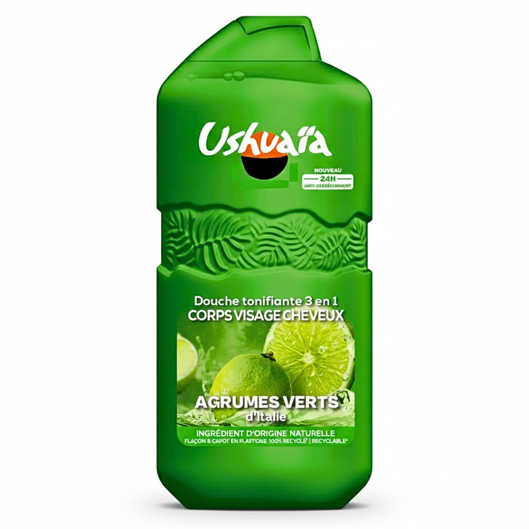 USH-Douche-Tonifiante-3en1-Agrumes-verts-280ml-1.png Ushuaia Douche Tonifiante 3en1 Agrumes Verts 280ml – Image 1