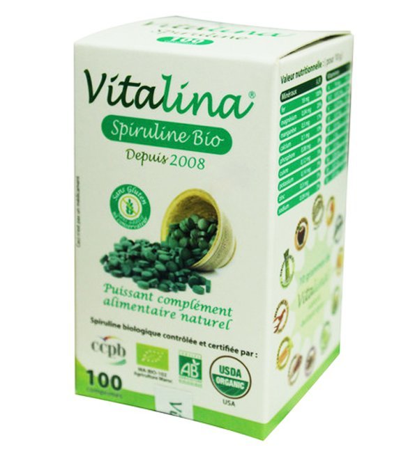 Vitalina-spiruline-100-Comprimes-1.jpg Vitalina Spiruline Bio - 100 Comprimés – Image 1