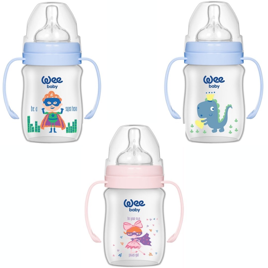 WeeBaby-bib-Col-large-avec-poignees-0-6m-150ml-137-F-1.jpg WeeBaby Biberon Large Avec Poignees 0-6 Mois 150ml 137-F – Image 1