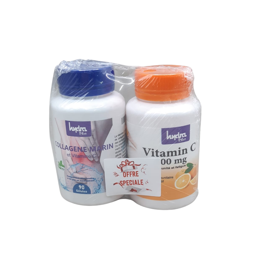 Hydra-Plus-Collagene-Marin-90gelulesVitamin-C-36-Comprimes-Pack.png Hydra Plus Collagene Marin 90gelules+Vitamin C 36 Comprimes Pack – Image 1