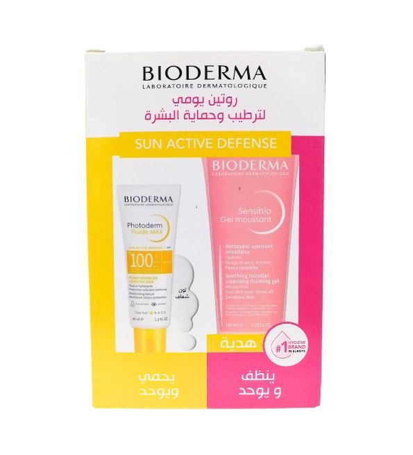 Photoderm-duo-pack-Fluide-max-invisible-spf100sensibio-gel-mouss-.jpg Bioderma Photoderm Fluide Max Invisible Spf100 + Sensibio Gel Moussant – Image 1