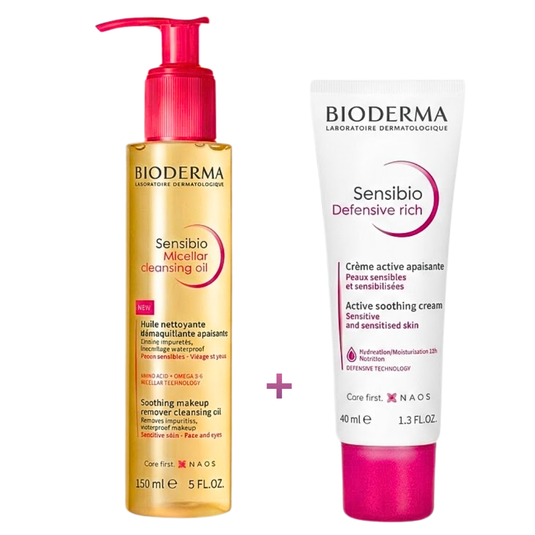 Sensibio-Duo-Pack-Huile-Micellaire-150mlSensibio-Defensive-Rich-40ml.png Bioderma Sensibio Huile Micellaire 150ml+Sensibio Defensive Rich 40ml Duo Pack – Image 1