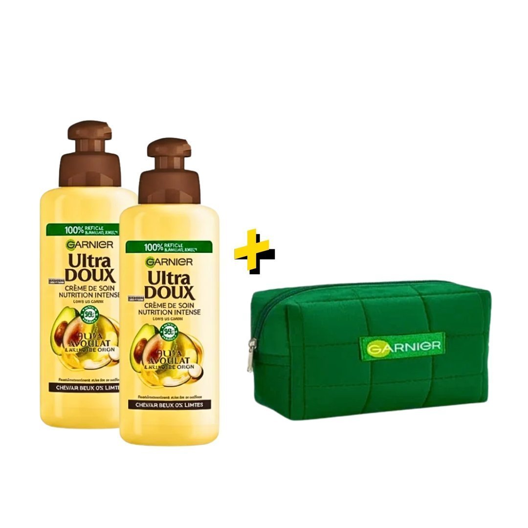 Garnier-Ultra-Doux-Serum-Hair-Avocat-2x200ml-trousse-29319.jpg Garnier Ultra Doux Serum Hair Avocat 2x200ml + Trousse pack – Image 1