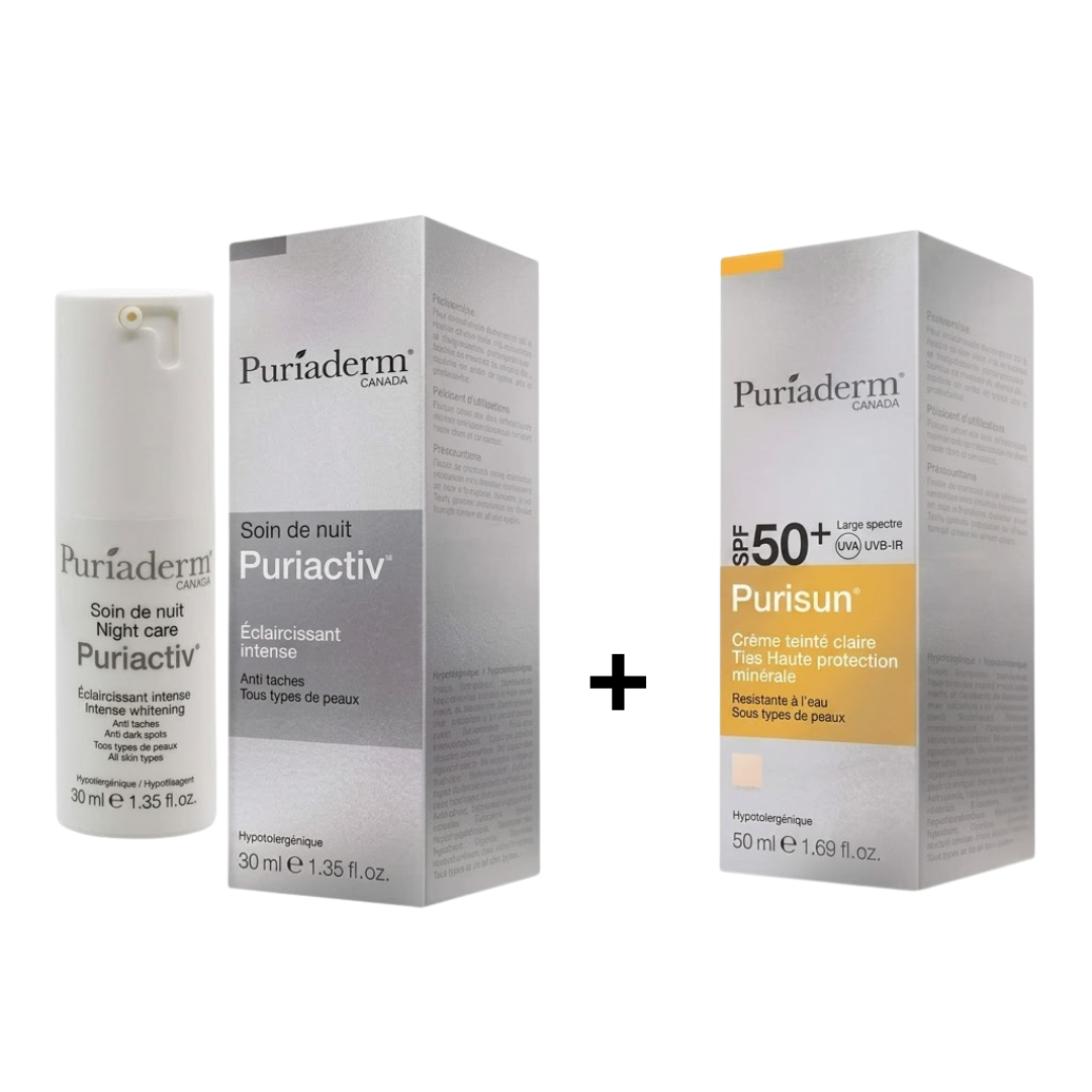 Puriaderm-Puriactiv-Soin-Nuit-Ecran-Teinte-Claire-Spf50-Pack.png Puriaderm Puriactiv Soin Nuit + Ecran Teinte Claire Spf50+ Pack – Image 1