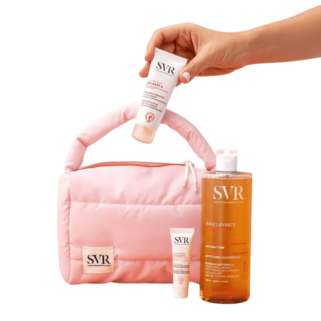 SVR-Topialyse-Huile-LavanteCreme-HPPIBaume-Protect-EchTrousse-Pack.png SVR Topialyse Huile Lavante 400ml+Creme Cicavit+ HPPI 40ml+Baume Protect Format Voyage+Trousse Pack – Image 1