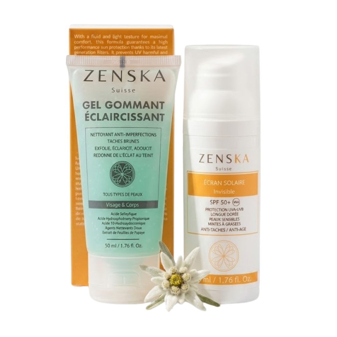 Zenska-Ecran-Solaire-Invisible-spf50-50mlGel-Gommante-50ml-pack.png Zenska Ecran Solaire Invisible spf50+ 50ml+Gel Gommante 50ml Pack – Image 1